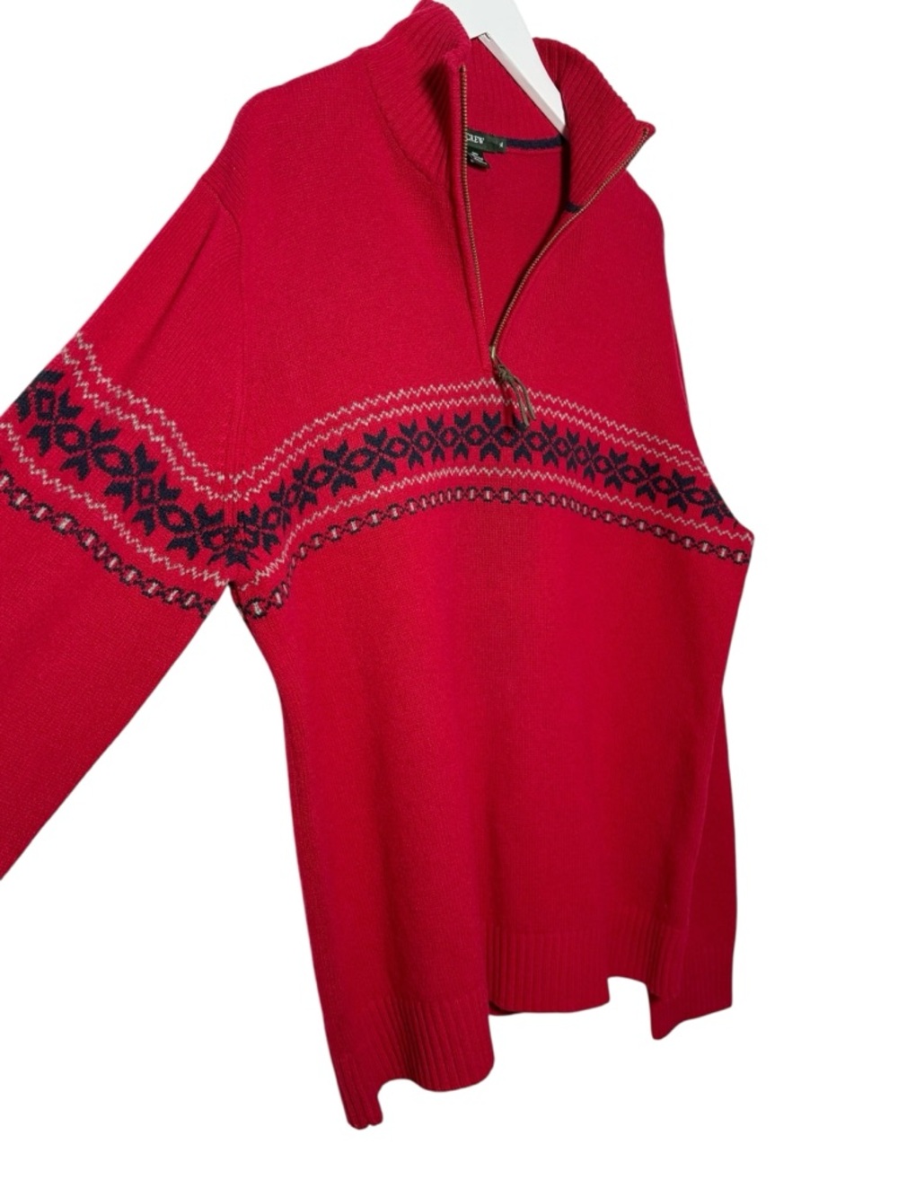 Vintage J. Crew Lambswool Fair Isle Quarter Zip Pullover in Red Size XL - Picture 6 of 9